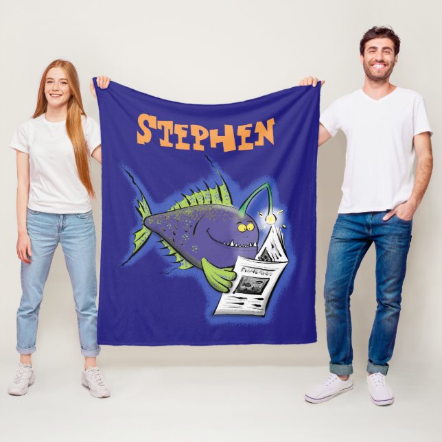 Funny angler fish cartoon fleece blanket (In Situ)