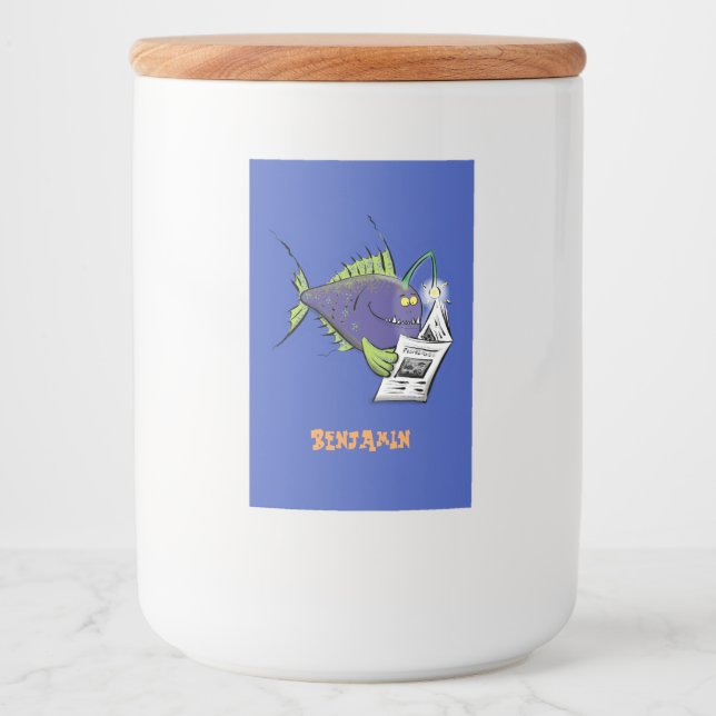 Funny angler fish cartoon food label (Front)
