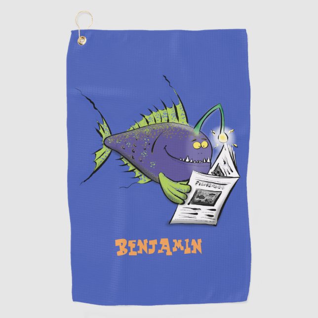 Funny angler fish cartoon  golf towel (Front)