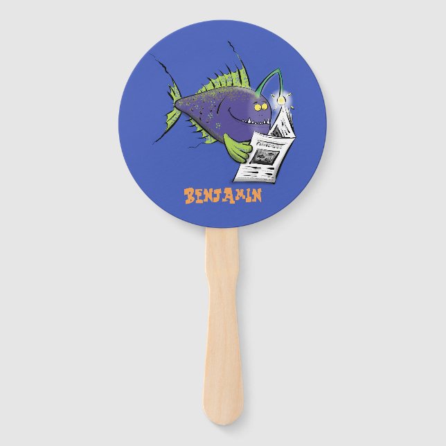 Funny angler fish cartoon hand fan (Front)