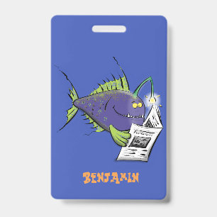 Funny angler fish cartoon ID badge