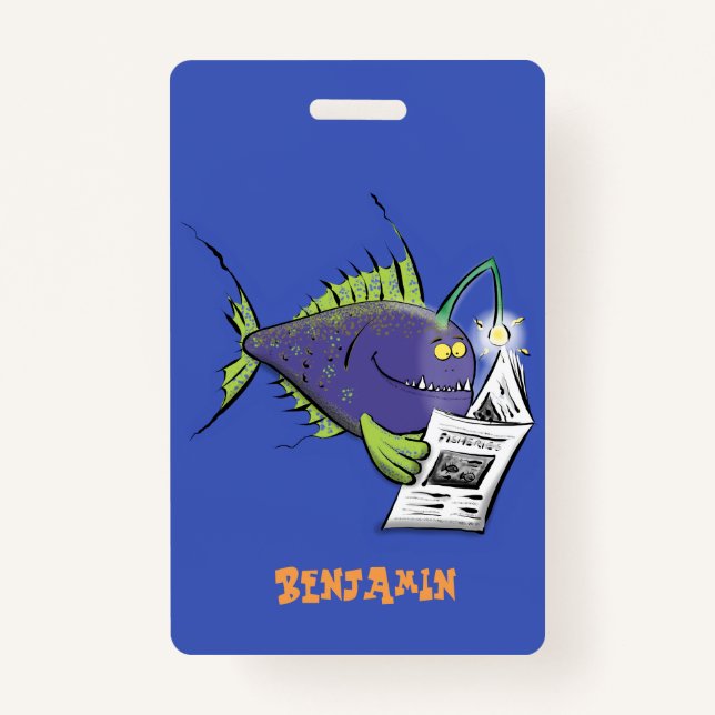 Funny angler fish cartoon ID badge (Front)