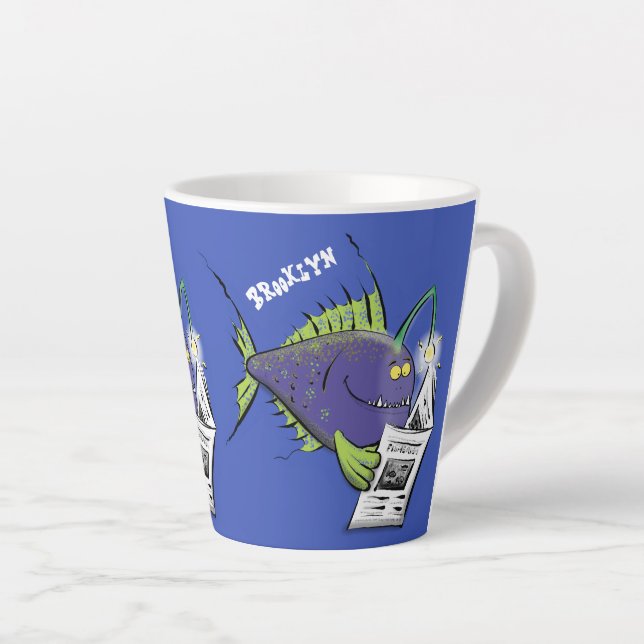 Funny angler fish cartoon latte mug (Right Angle)