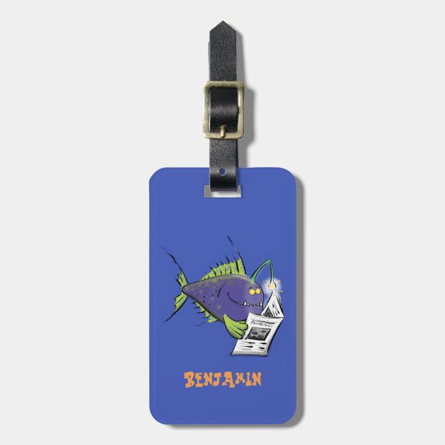 Funny angler fish cartoon luggage tag (Front Vertical)