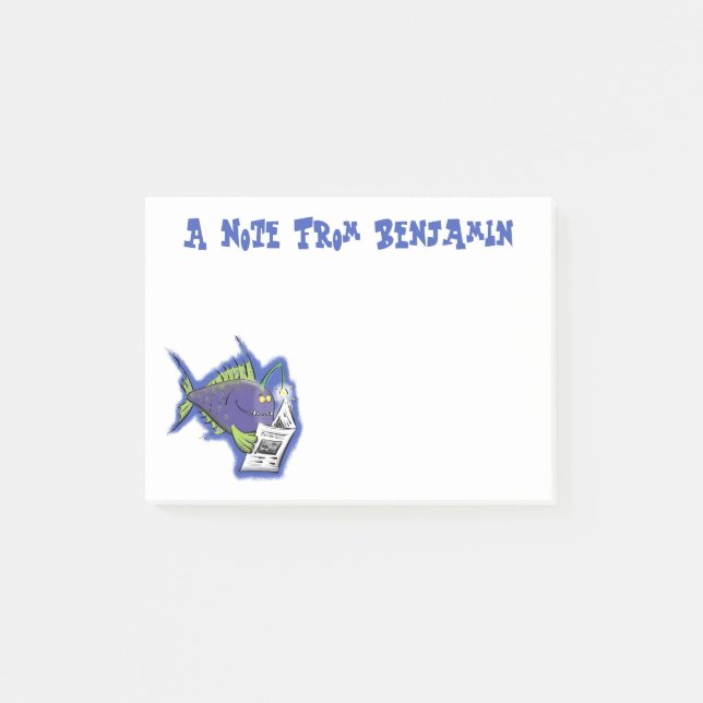 Funny angler fish cartoon post-it notes (Front)