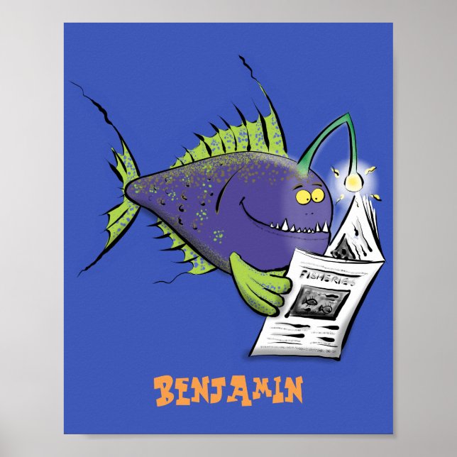 Funny angler fish cartoon poster (Front)