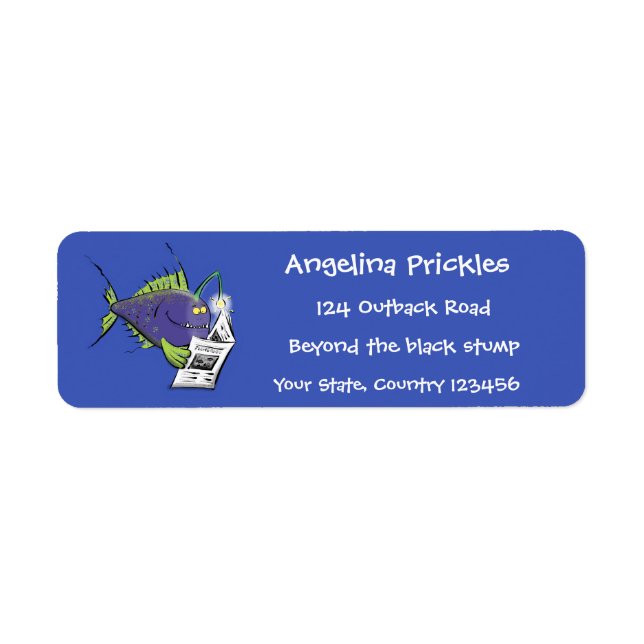 Funny angler fish cartoon return address label (Front)