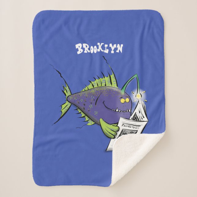 Funny angler fish cartoon  sherpa blanket (Front)