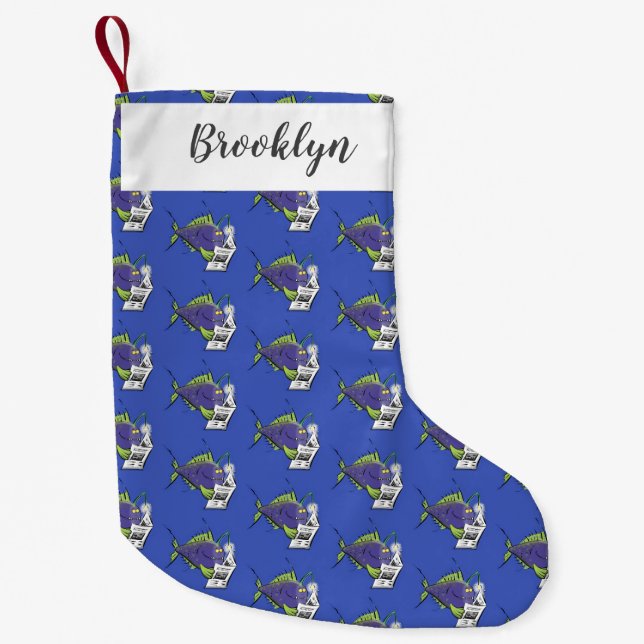 Funny angler fish cartoon small christmas stocking (Front)