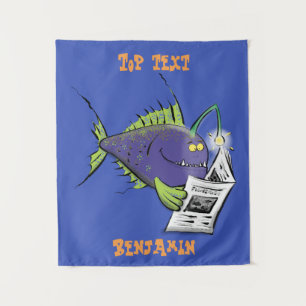 Funny angler fish cartoon tapestry