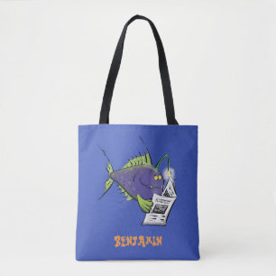 Funny angler fish cartoon tote bag
