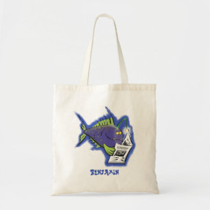 Funny angler fish cartoon tote bag