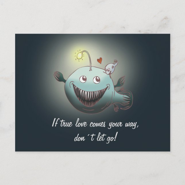 Funny angler fish love valentine´s postcard (Front)