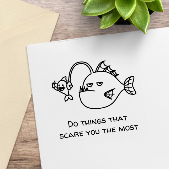 Funny Angler Fish Selfie Custom Text Rubber Stamp (Creator Uploaded)