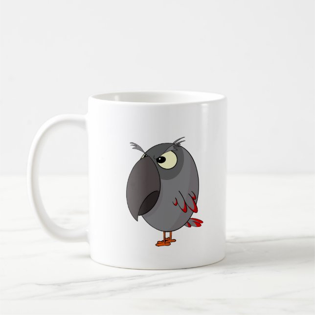 Funny Angry African Grey Parrot mug  (Left)