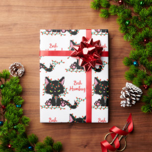 Funny Angry Black Kitten "Bah Humbug" Wrapping Paper