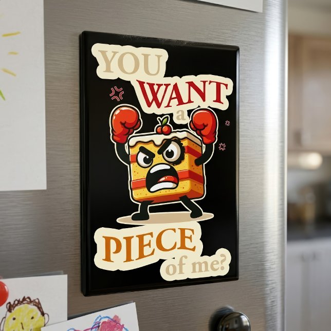 Funny Angry Cake Slice Ready to Fight Cartoon Magnet (Funny Angry Cake Slice Ready to Fight Cartoon. Magnet)