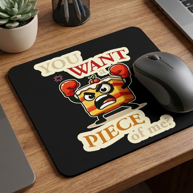Funny Angry Cake Slice Ready to Fight Cartoon Mouse Pad (Funny Angry Cake Slice Ready to Fight Cartoon. Mouse Pad)