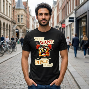 Funny Angry Cake Slice Ready to Fight Cartoon T-Shirt