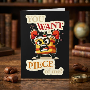 Funny Angry Cake Slice Ready to Fight Cartoon Thank You Card