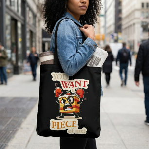 Funny Angry Cake Slice Ready to Fight Cartoon Tote Bag