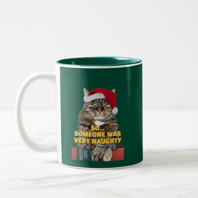 Funny angry cat Christmas  Two-Tone Coffee Mug (Left)