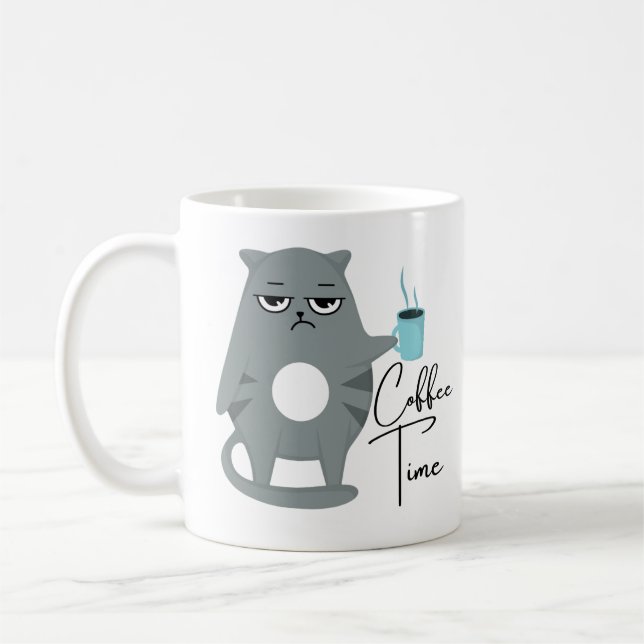Funny Angry Cat | Coffee Time Typography  Coffee Mug (Left)