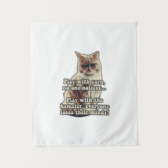 Funny angry cat meme for kitty persons &cat lovers tapestry (Front)