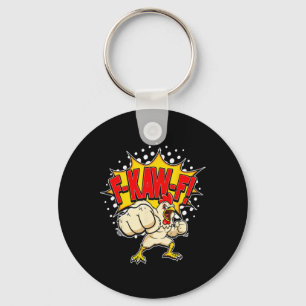 Funny Angry Chicken Karate Punches And Screams F-k Key Ring