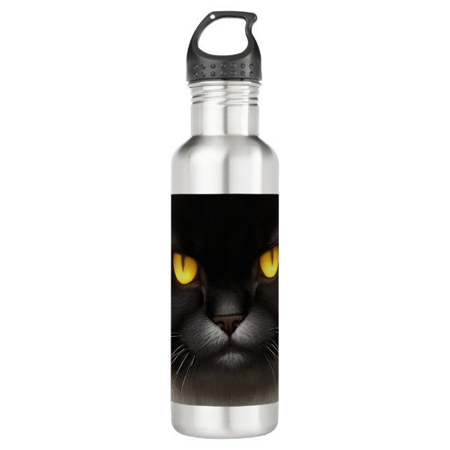 Funny Angry Fluffy Black Persian Kitty Cat Face 710 Ml Water Bottle (Front)