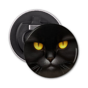 Funny Angry Fluffy Black Persian Kitty Cat Face Bottle Opener