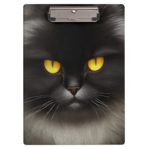 Funny Angry Fluffy Black Persian Kitty Cat Face Clipboard