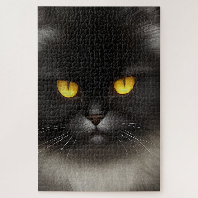 Funny Angry Fluffy Black Persian Kitty Cat Face Jigsaw Puzzle (Vertical)