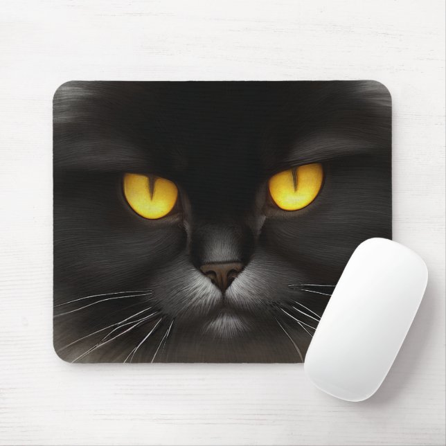 Funny Angry Fluffy Black Persian Kitty Cat Face Mouse Pad (With Mouse)