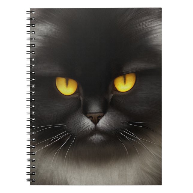 Funny Angry Fluffy Black Persian Kitty Cat Face Notebook (Front)