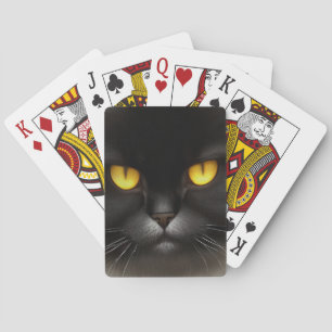 Funny Angry Fluffy Black Persian Kitty Cat Face Playing Cards
