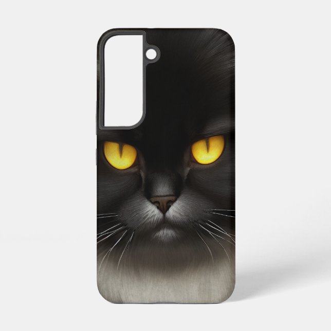 Funny Angry Fluffy Black Persian Kitty Cat Face Samsung Galaxy S22 Case (Back)