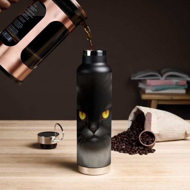 Funny Angry Fluffy Black Persian Kitty Cat Face Water Bottle (Coffee)