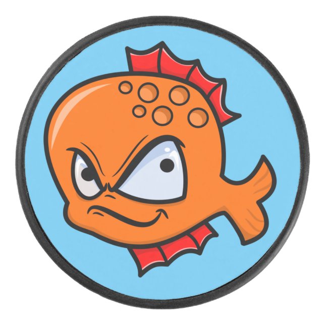 Funny Angry Goldfish Hockey Puck (Front)