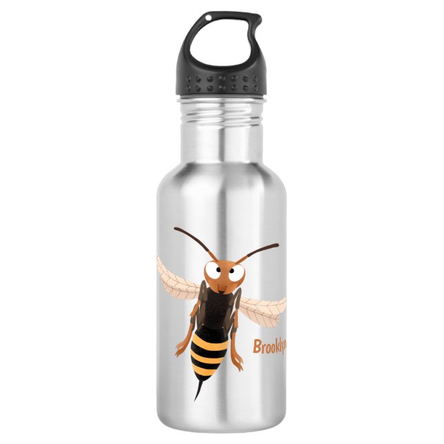 Funny angry hornet wasp cartoon illustration  532 ml water bottle (Front)