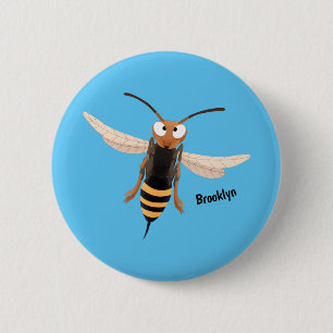 Funny angry hornet wasp cartoon illustration 6 cm round badge