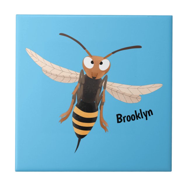 Funny angry hornet wasp cartoon illustration ceramic tile (Front)