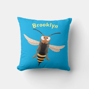 Funny angry hornet wasp cartoon illustration cushion