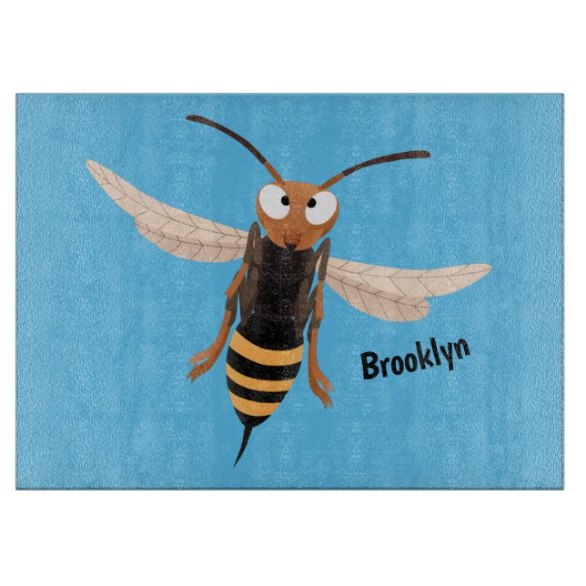 Funny angry hornet wasp cartoon illustration  cutting board (Front)