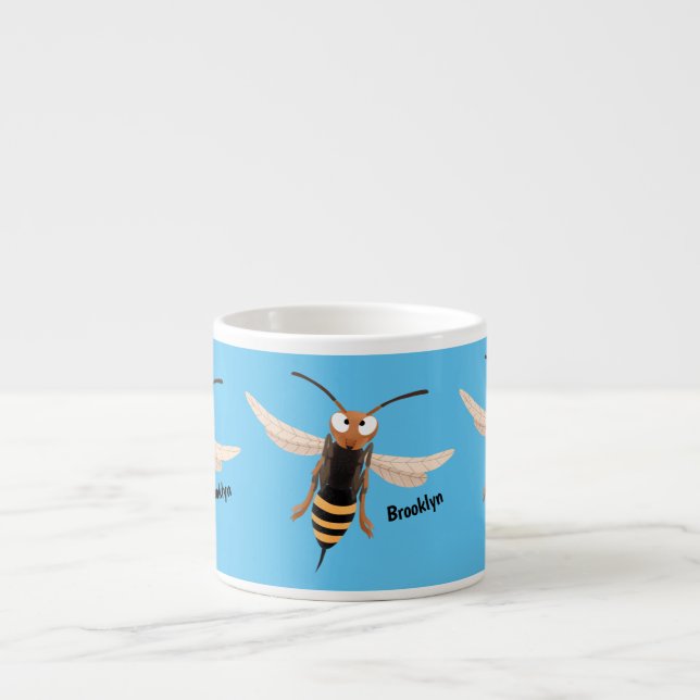 Funny angry hornet wasp cartoon illustration espresso cup (Front)