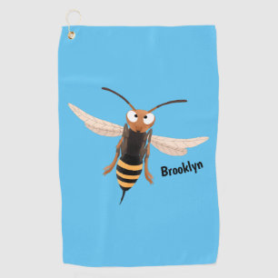 Funny angry hornet wasp cartoon illustration golf towel