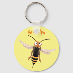 Funny angry hornet wasp cartoon illustration key ring