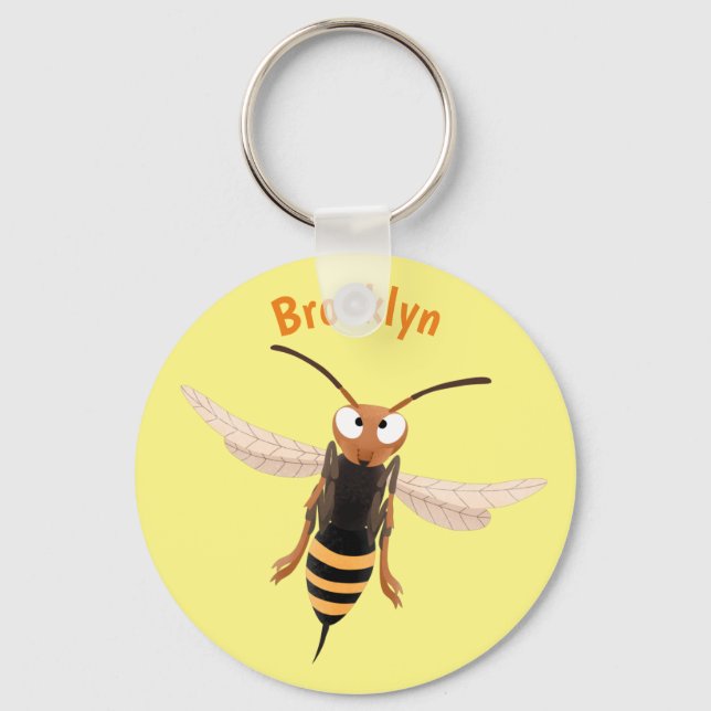 Funny angry hornet wasp cartoon illustration key ring (Front)