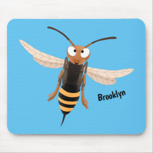 Funny angry hornet wasp cartoon illustration mouse pad