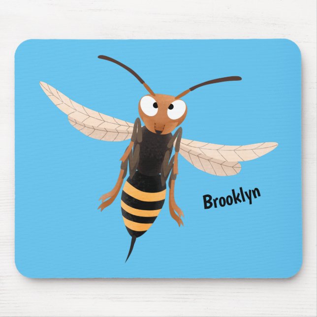 Funny angry hornet wasp cartoon illustration mouse pad (Front)